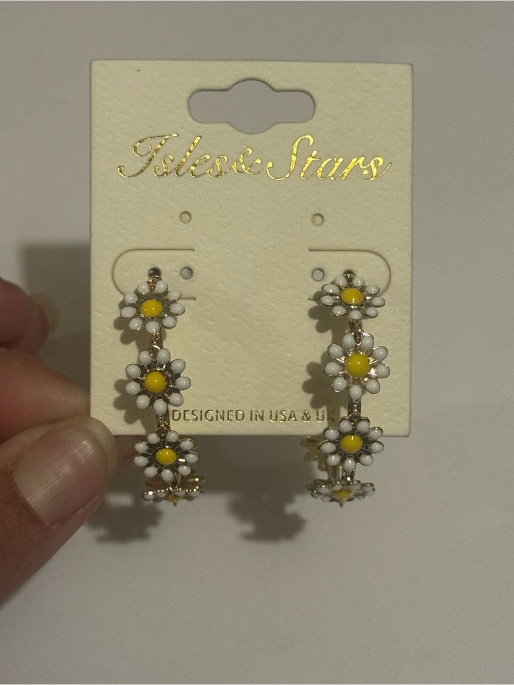 White and Yellow Daisy Hoop Earrings